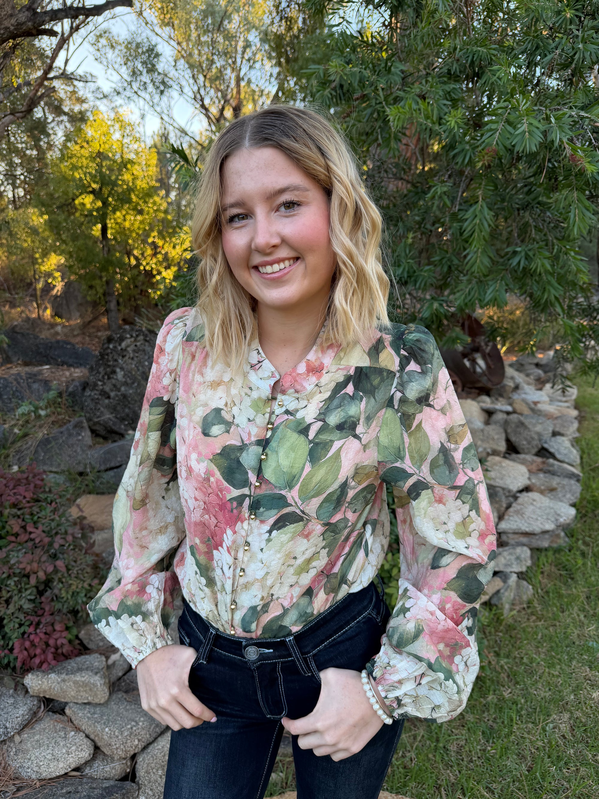 Floral Top - pink and green