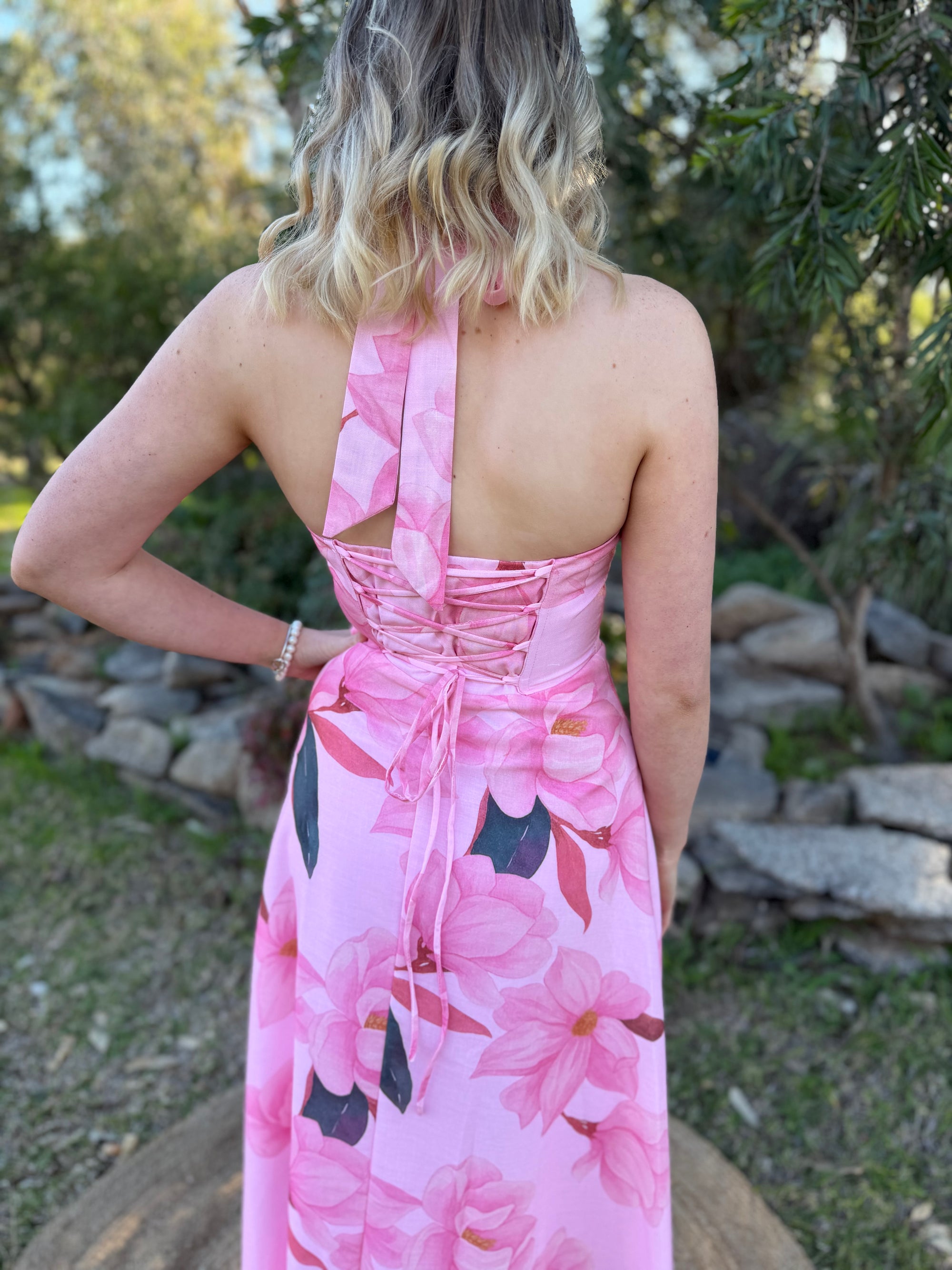 Magnolia Rose Halter Maxi Dress