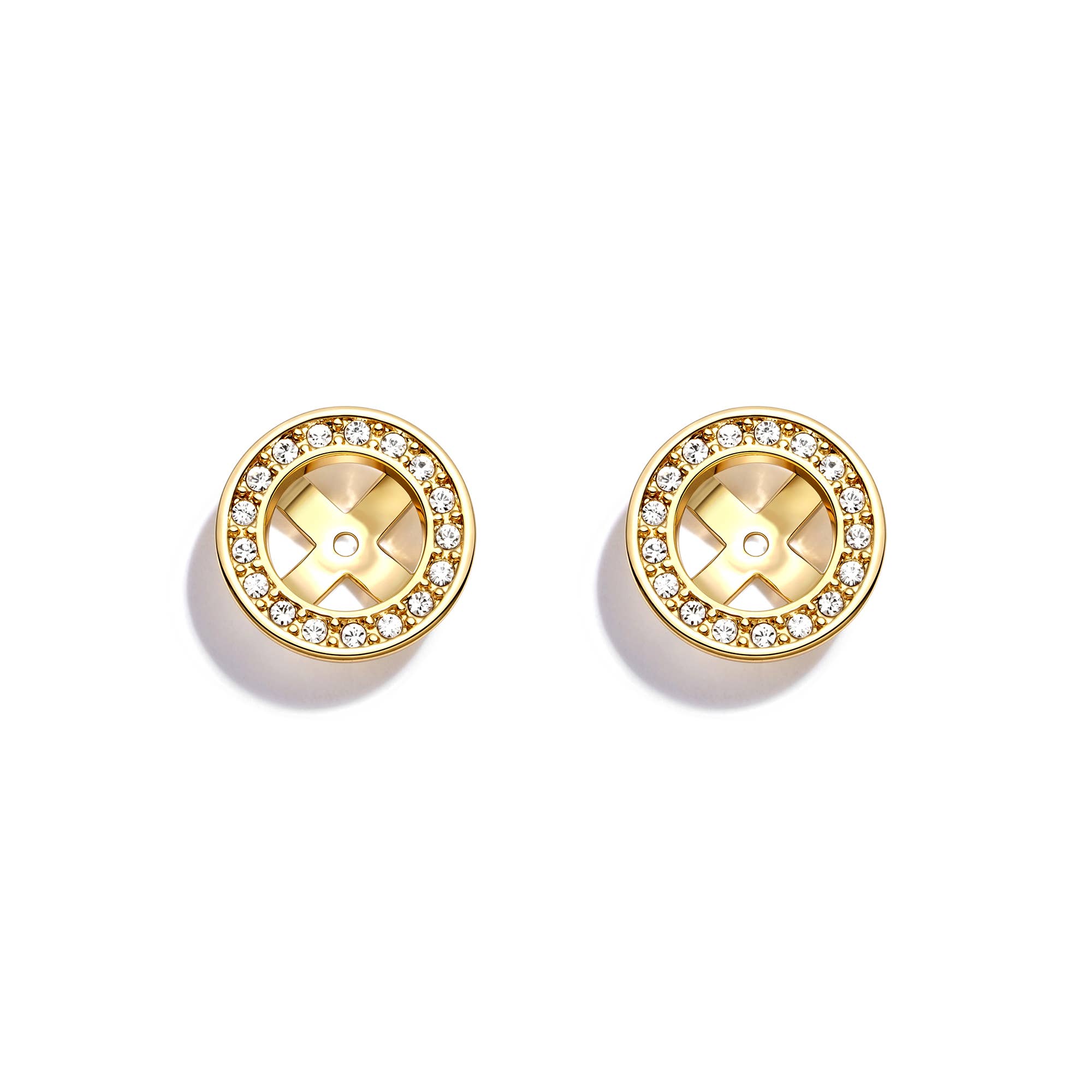 Angelic Bezel Stud Earrings Jackets with Clear Crystal Gold