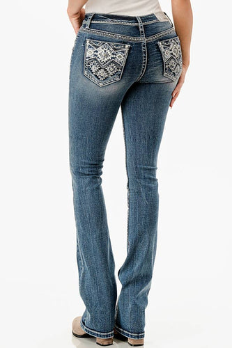 Aztec Embroidery Mid-Rise Boot cut 34