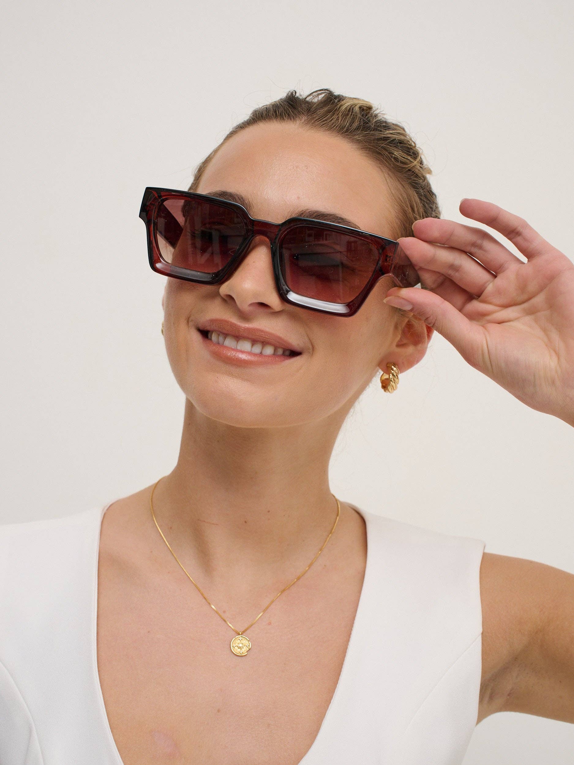 L&amp;S Jury Rectangular Sunglasses in Brown