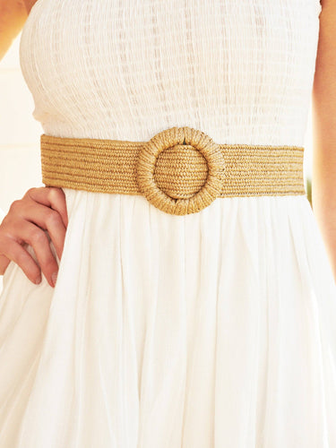 Camine Circle Buckle Straw Belt (2 cols)
