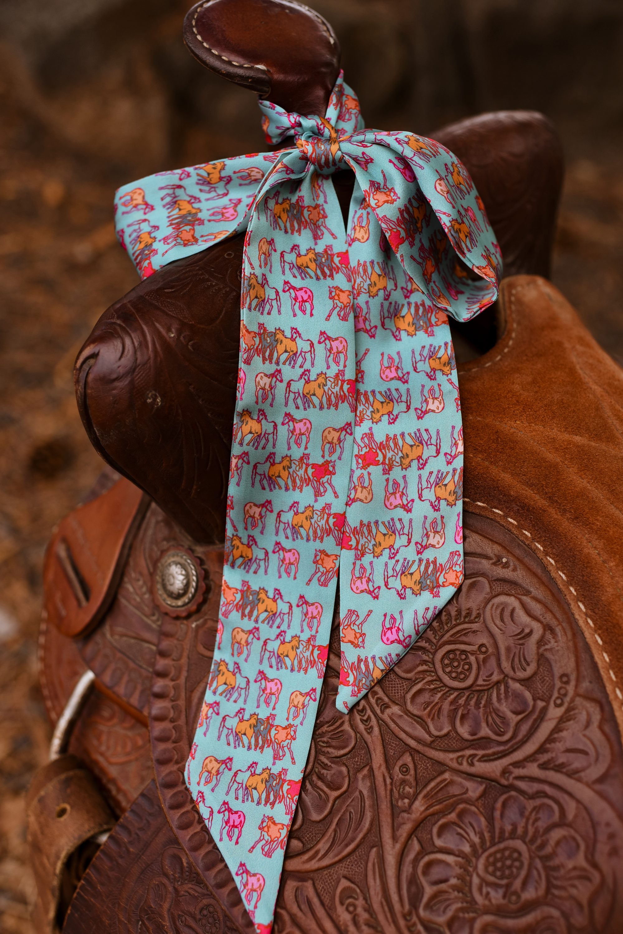 Mustangs Meadows Twilly Scarf in Turquoise: Western Horse Cowgirl Silky Scarf