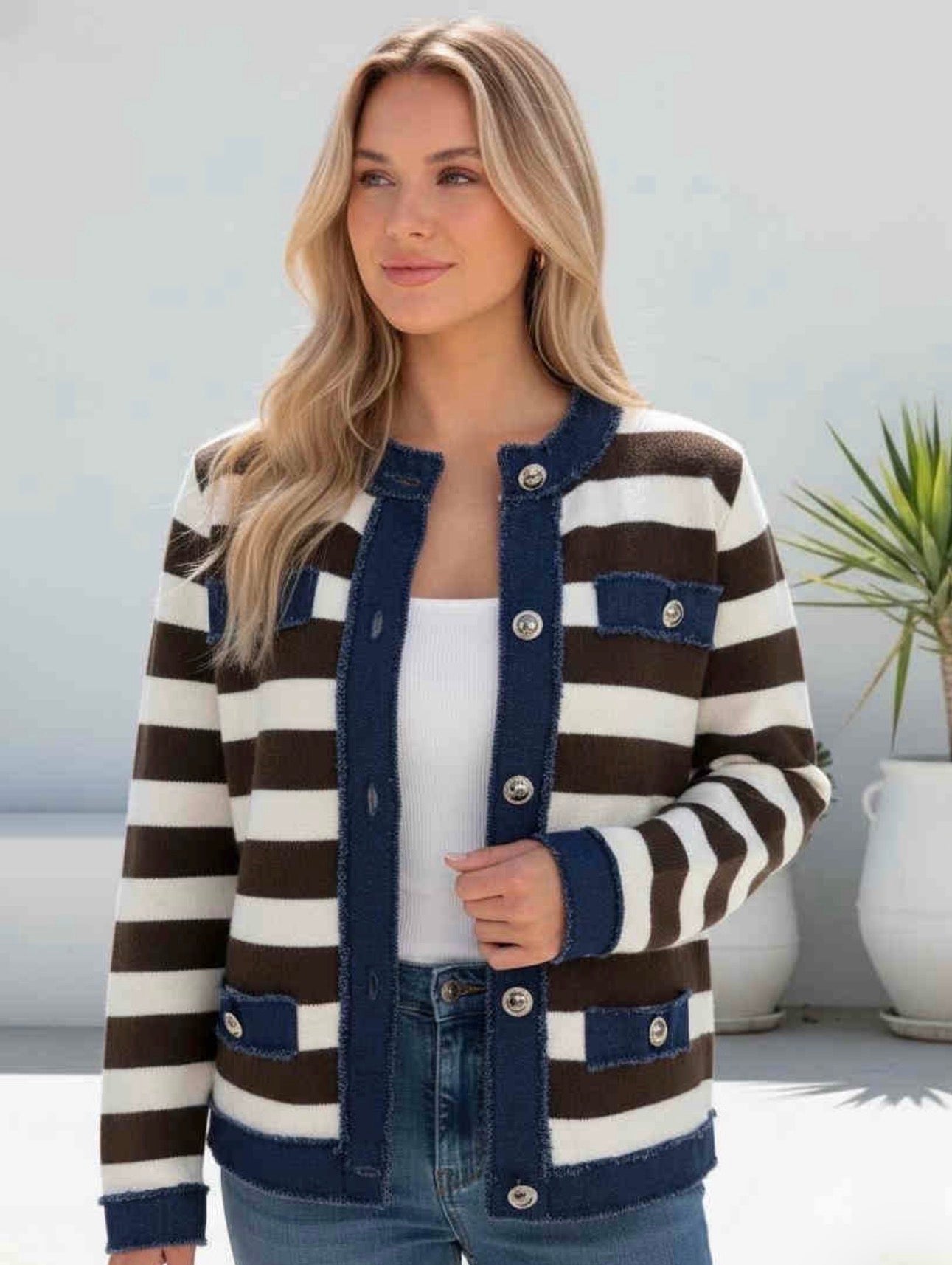 Chocolate Stripe Knit Cardigan