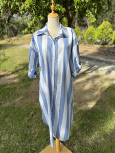 Stripe Shirt Dress - 840 - Blue