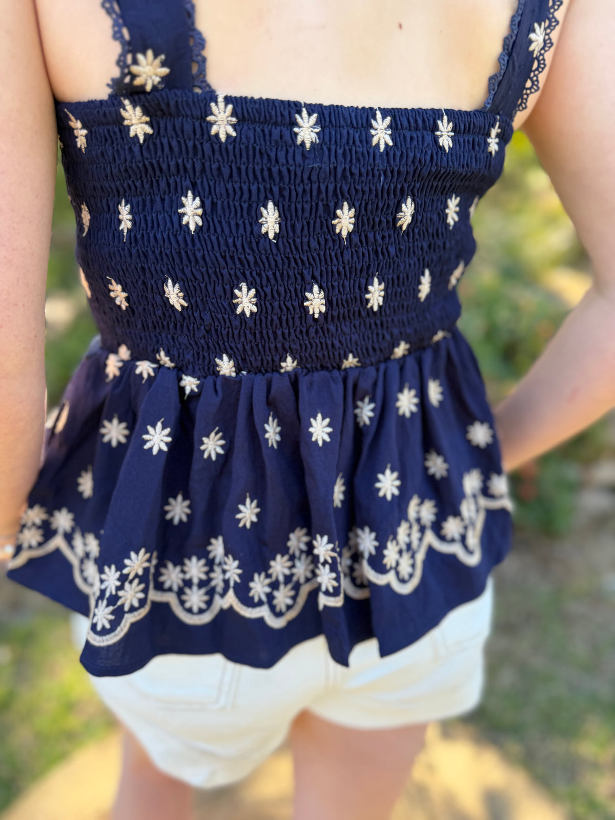 Merriwa Embroidered Top – Navy