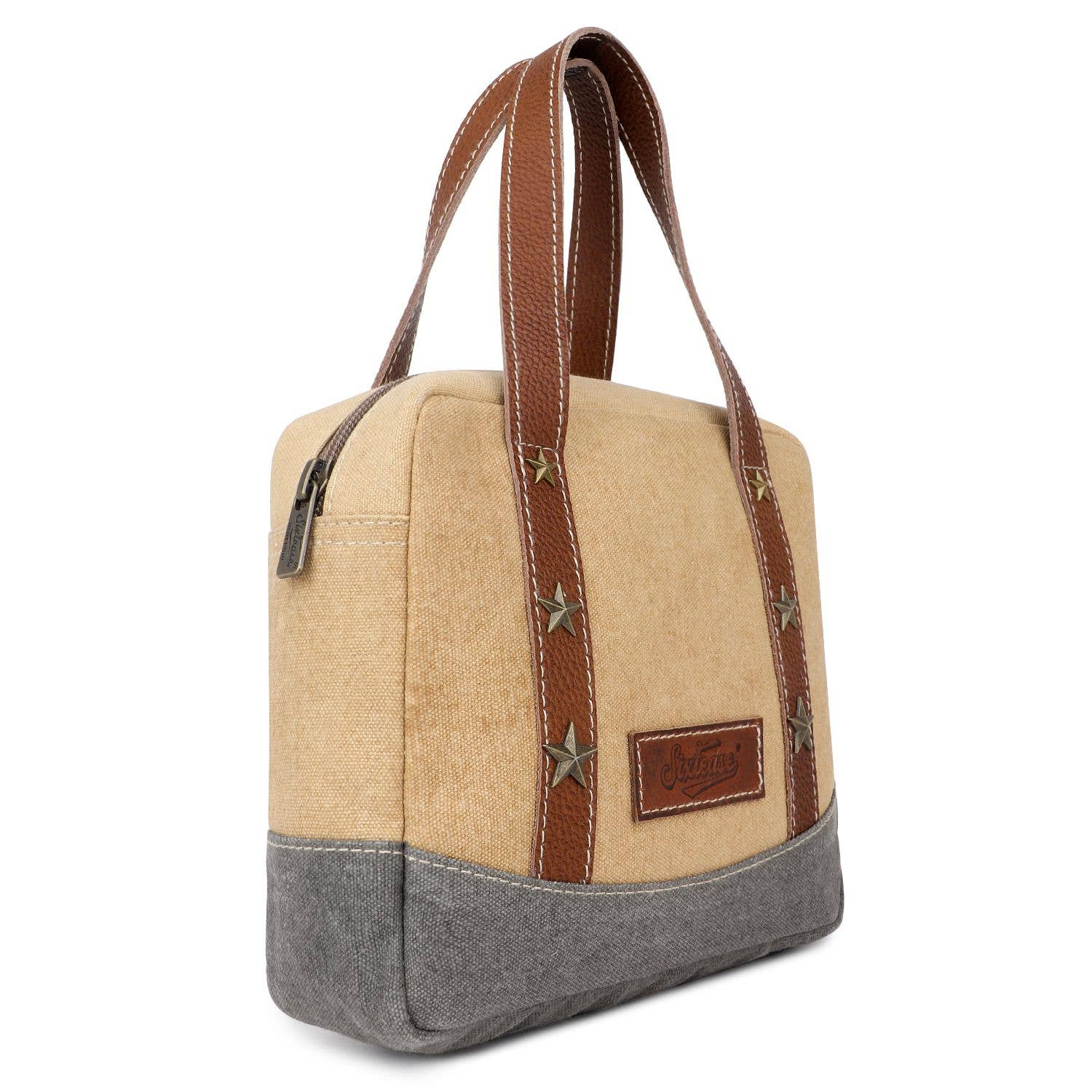 Canvas &amp; Leather Women's Handbag - Tan/Dim Gray
