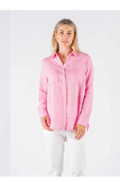 Linen Long Sleeve Blouse - Pink