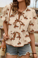 Cowboy Puff Sleeve Fall Blouse