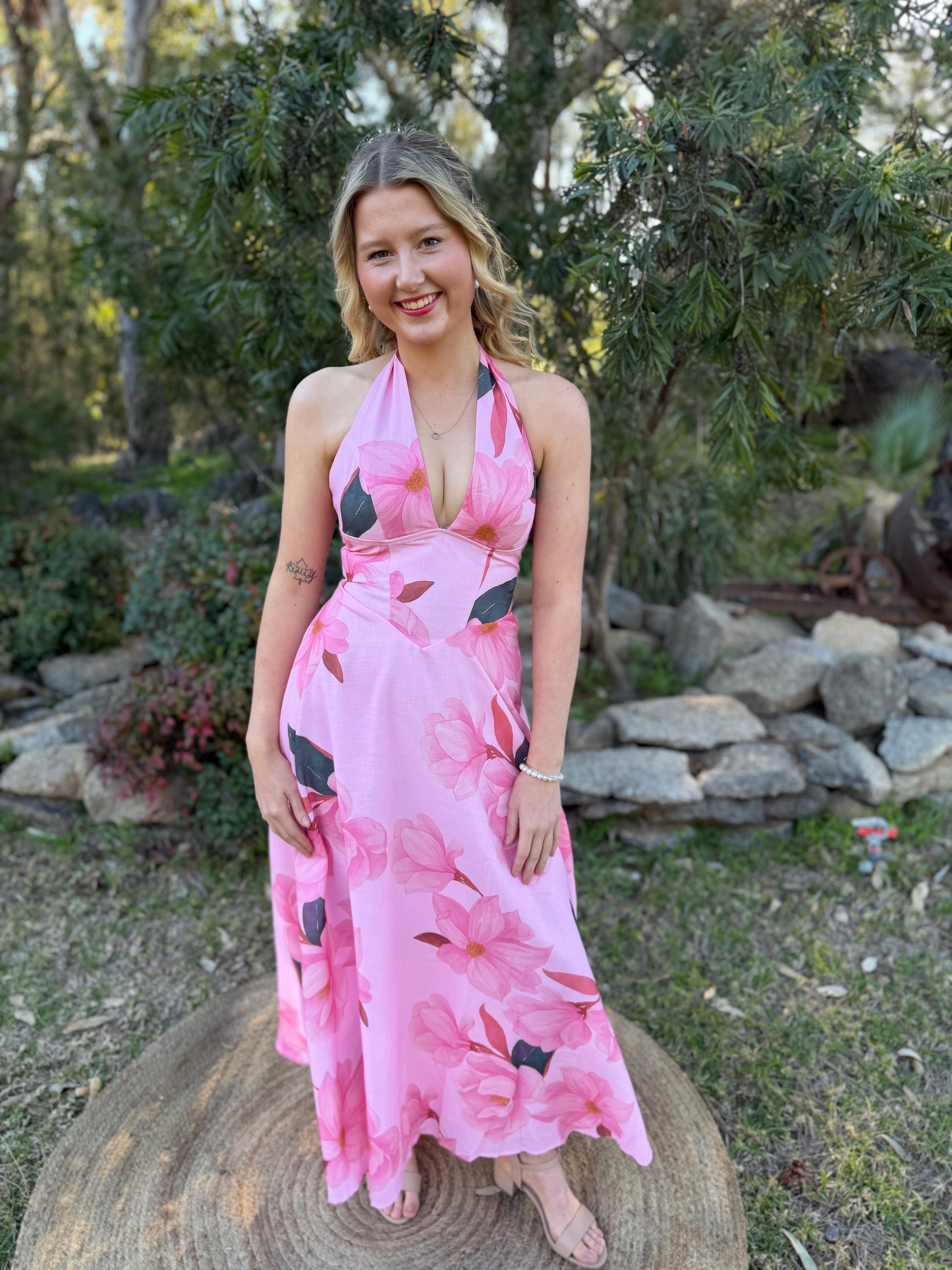 Magnolia Rose Halter Maxi Dress