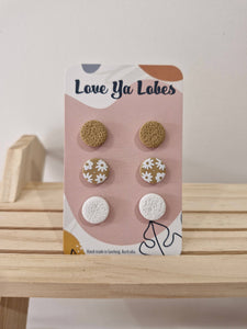 Olivia Triple Stud Packs: Coral Mix / Gingham