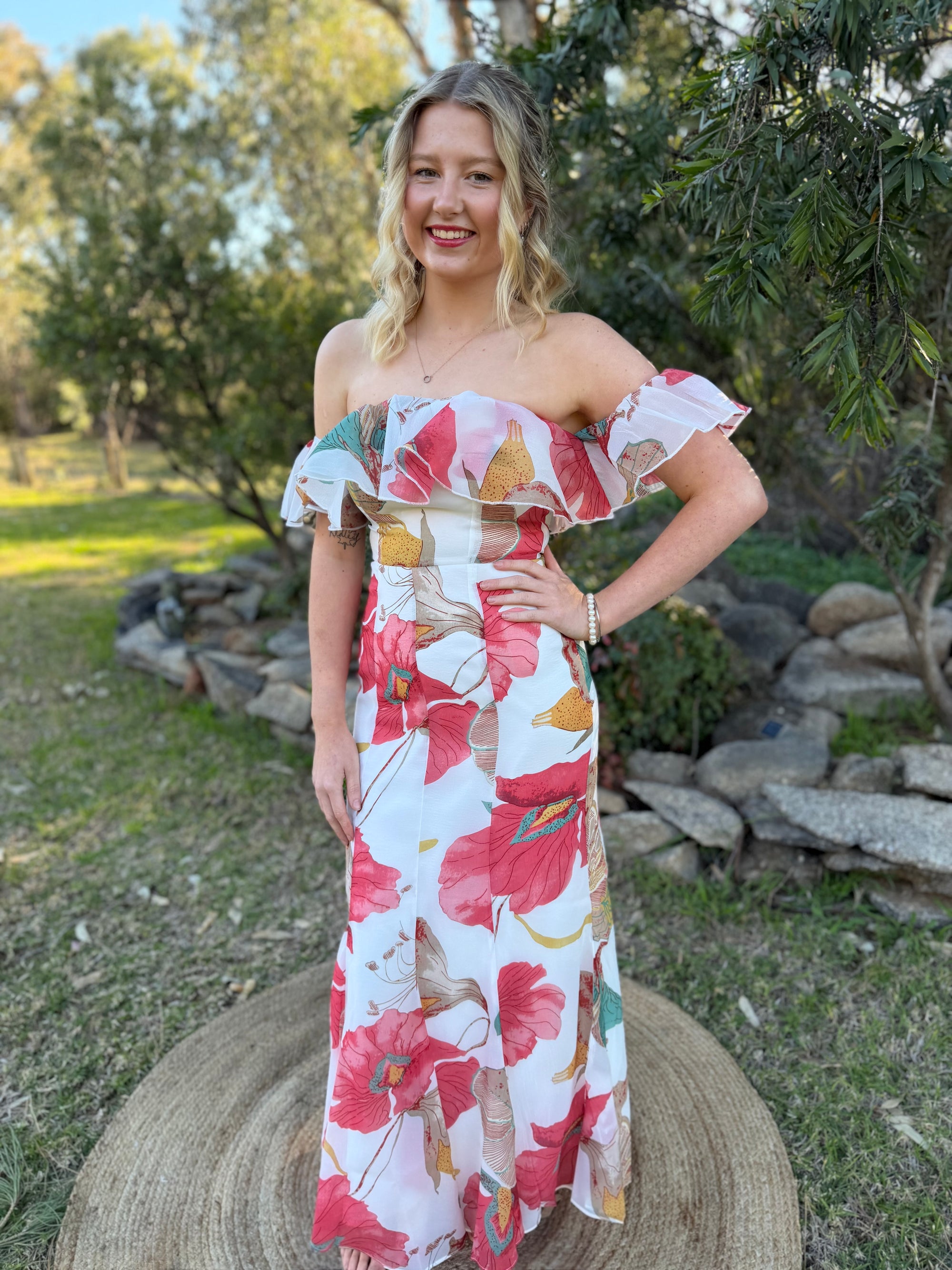 Poppy Fields Off Shoulder Maxi Dress
