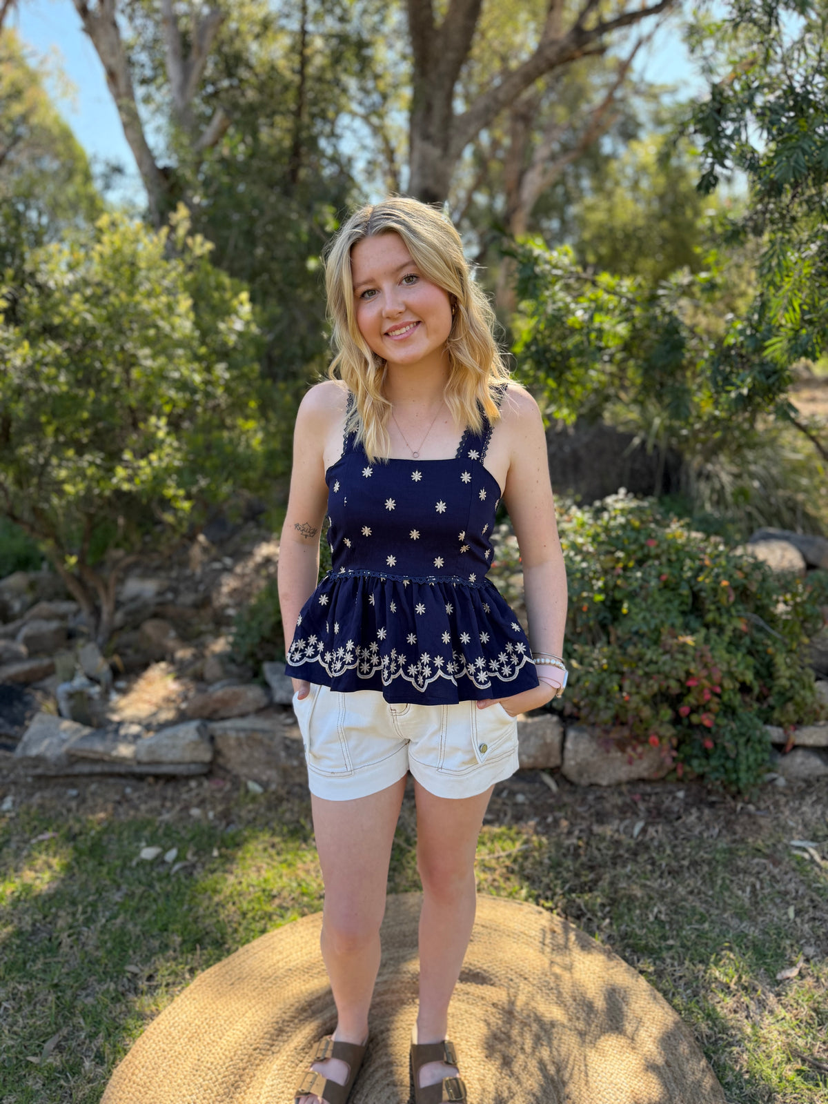 Merriwa Embroidered Top – Navy