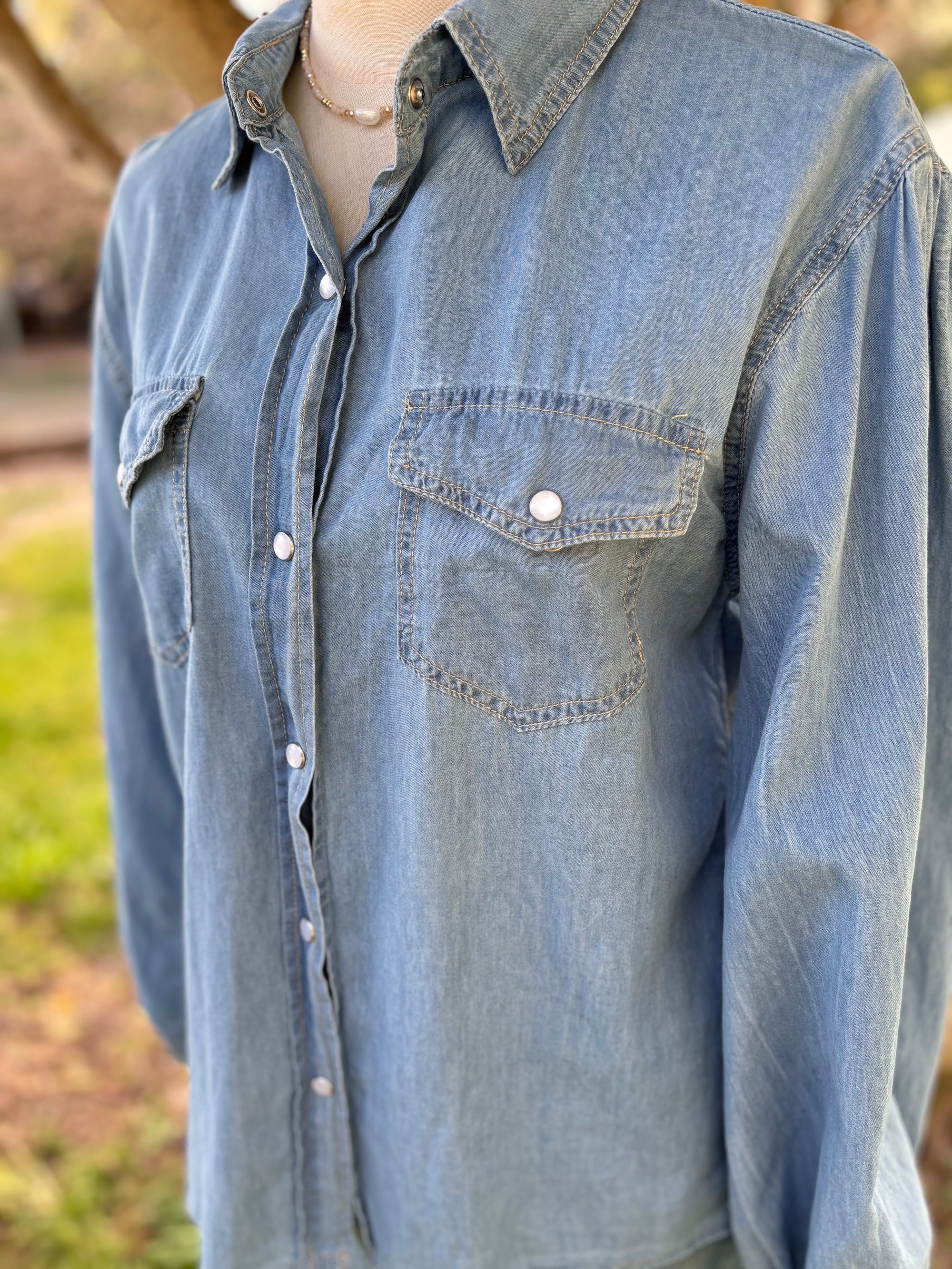 Denim button down top