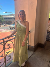 Green & White one shoulder dress