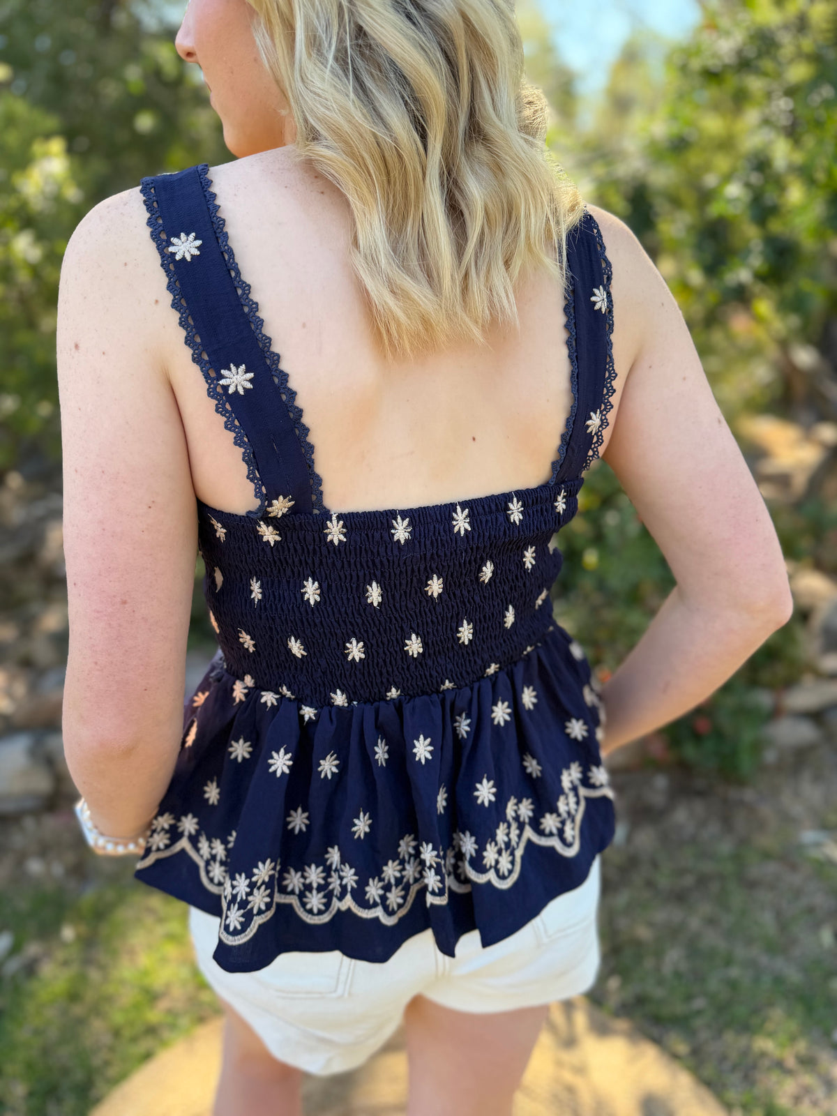 Merriwa Embroidered Top – Navy