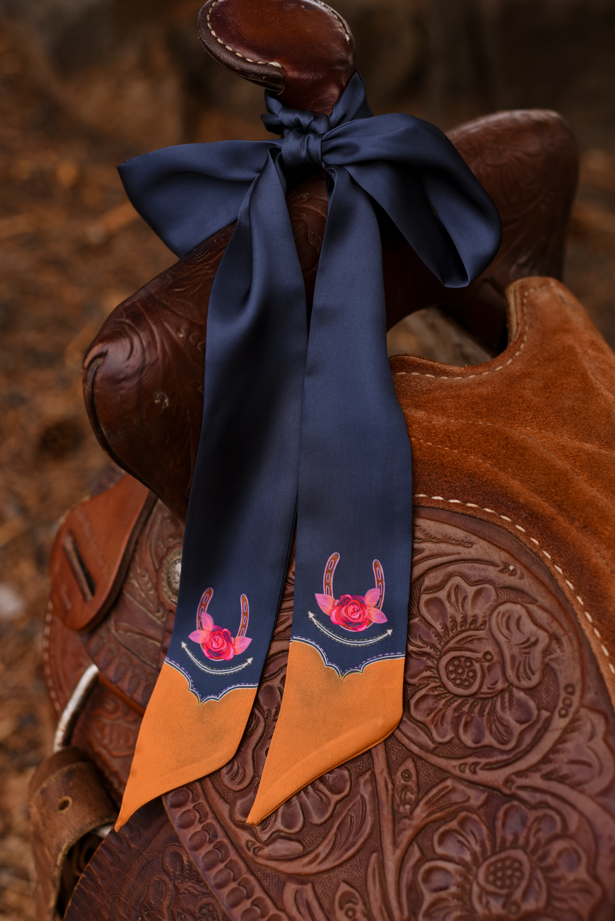 Rodeo Rose Twilly Scarf in Mustnight Blue: Floral Western Cowgirl Silky Scarf