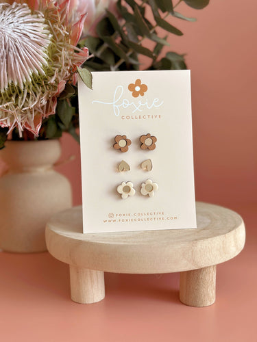 Stud Pack Trio #1 | Cream + Gold |