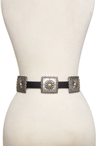 Western Bone Colour  Concho Belt in Genuine Cowhide Leather