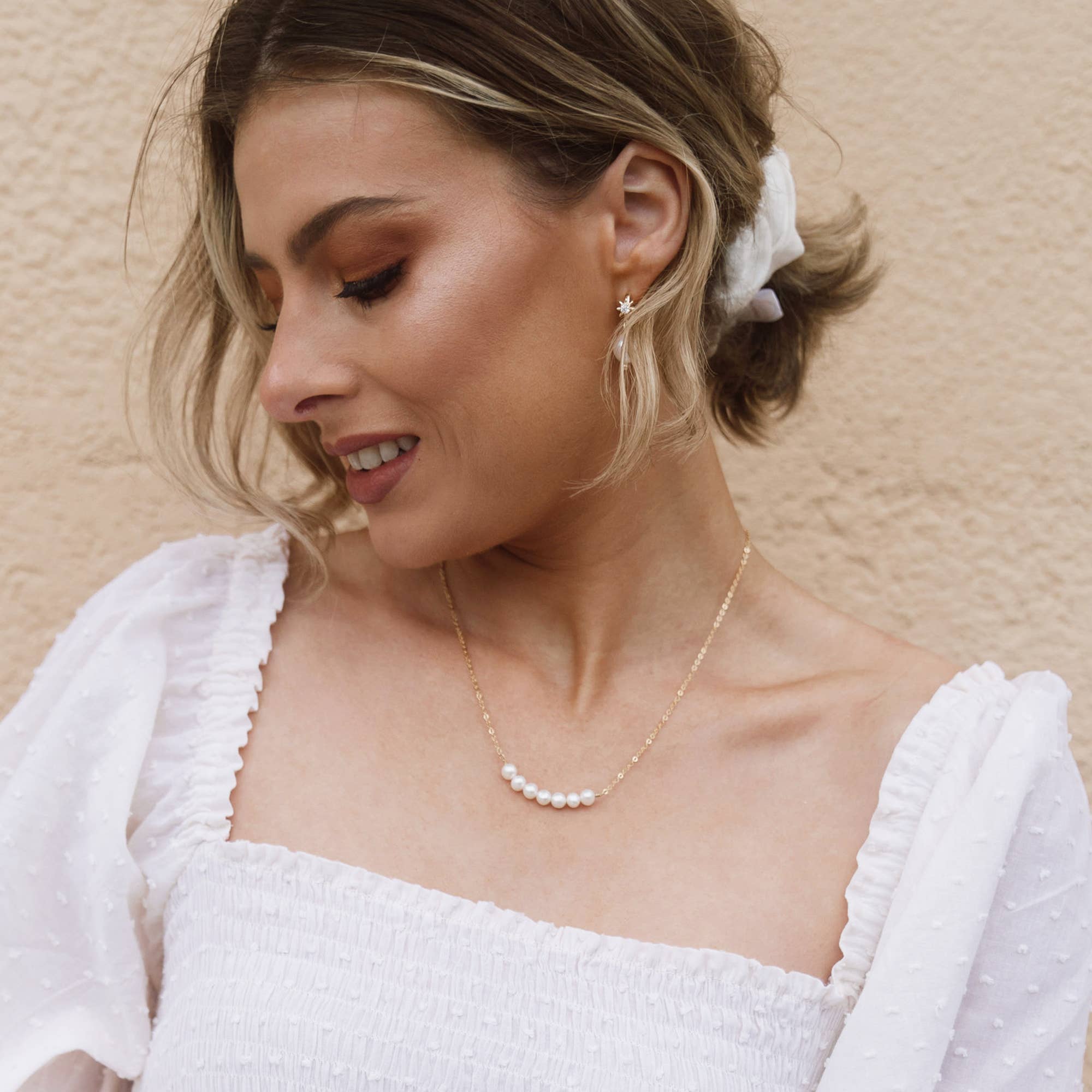 Organic Freshwater Pearl Bar Necklace Rhodium plated