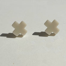 Beige Cross Stud Earrings - Small Cross Earrings, Minimalist