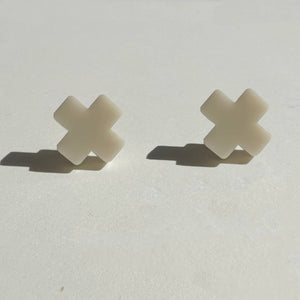 Beige Cross Stud Earrings - Small Cross Earrings, Minimalist