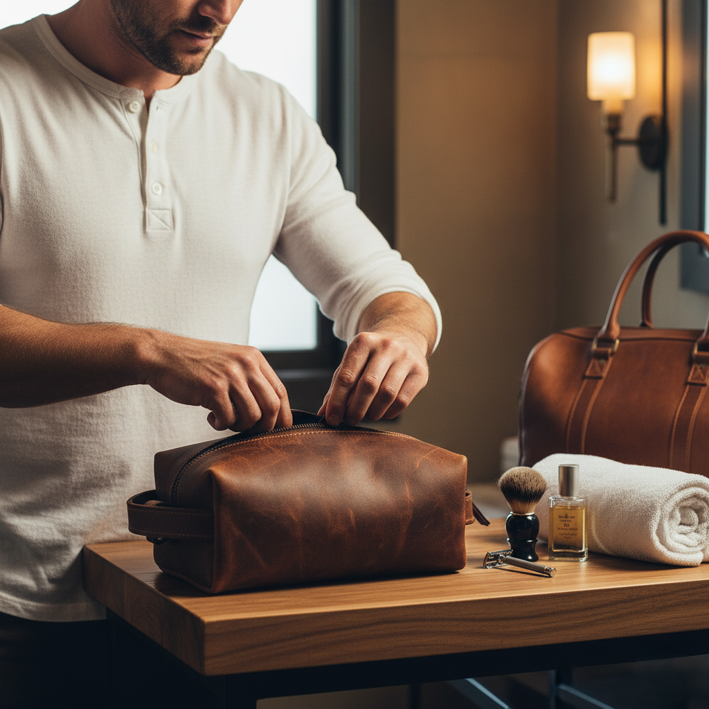 Genuine Leather  Unisex Dopp Kit - Rustic Brown