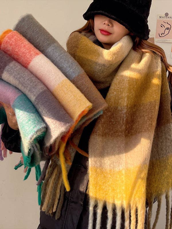 Keep Warm Tasseled Checkered Shawl&amp;Scarf