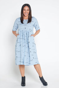 SKYE BLUE RURAL OUTBACK SHORT SLEEVE ORGANIC LINEN DRESS