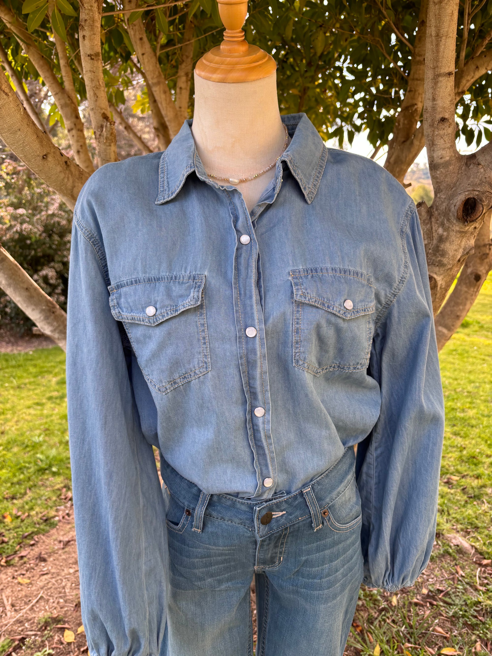 Denim button down top