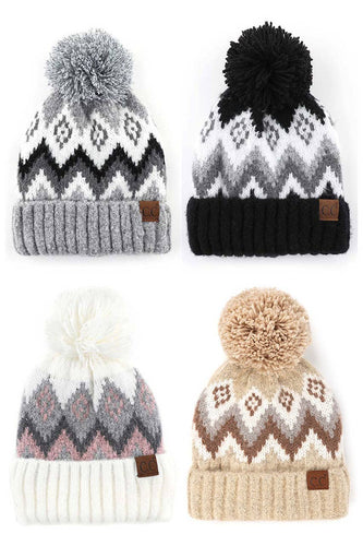 C.C Soft Aztec Pattern Beanie With Knit Pom