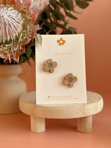 Moon Flower Midi Stud Earrings | Cherrywood + Gold Glitter  |