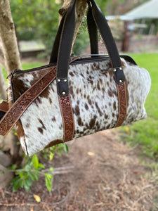 Tooling Leather Cowhide Travel Bag Weekender– AT61