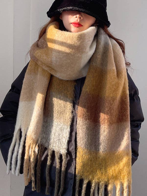 Keep Warm Tasseled Checkered Shawl&amp;Scarf