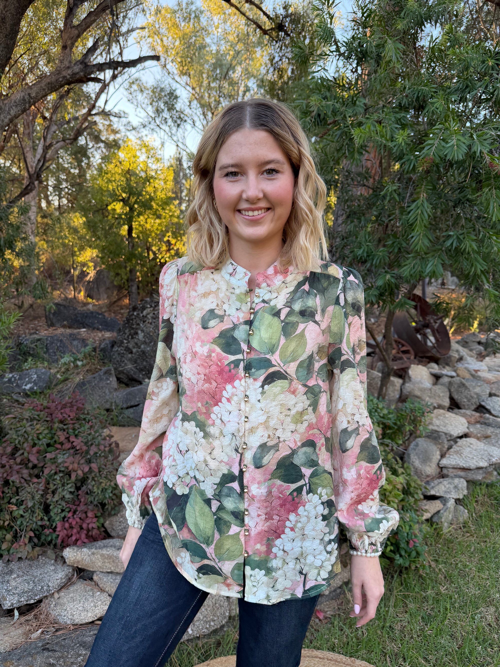 Floral Top - pink and green