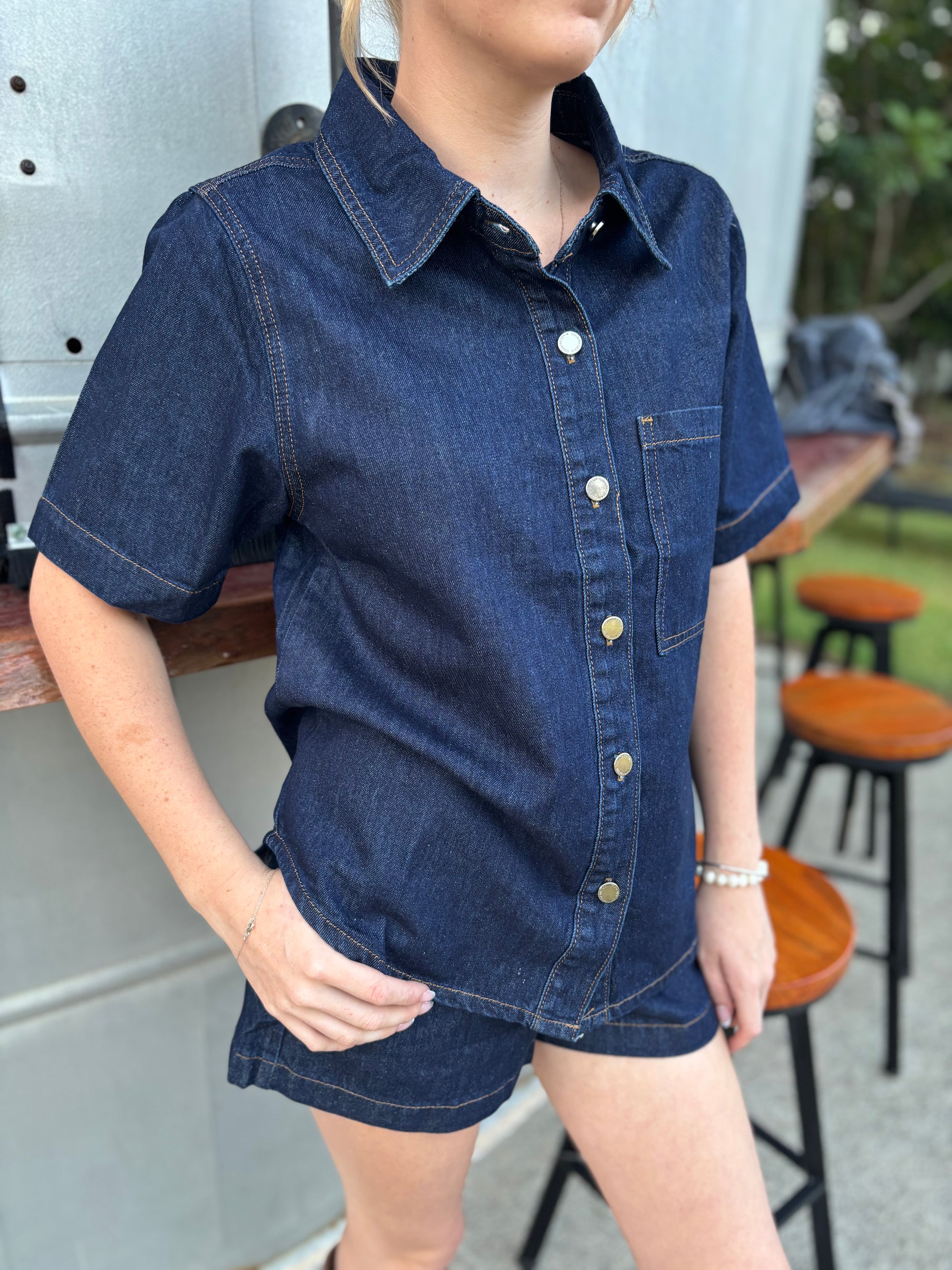 Denim Short - Elastic Waist - Dark