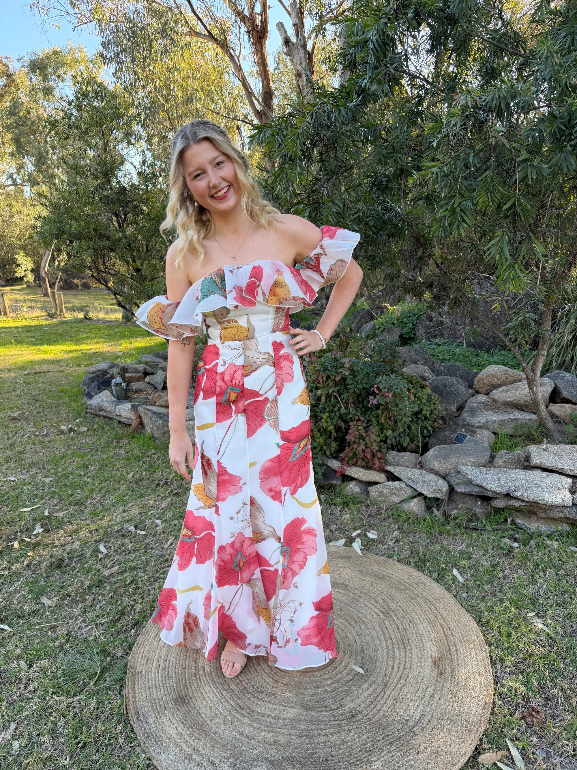 Poppy Fields Off Shoulder Maxi Dress