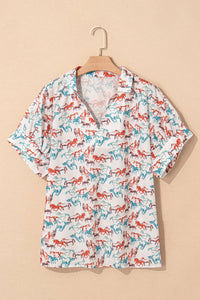 Plus Size Western Horse V-Neck Blouse