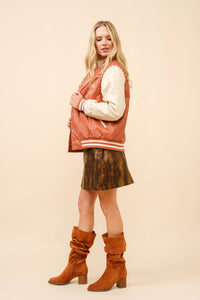 36164J - Faux Leather Western Embroidered Bomber Jacket