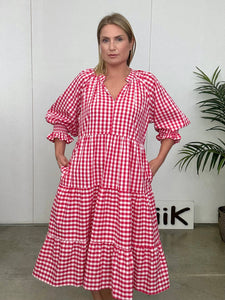 Gingham Dress - 883 - Red