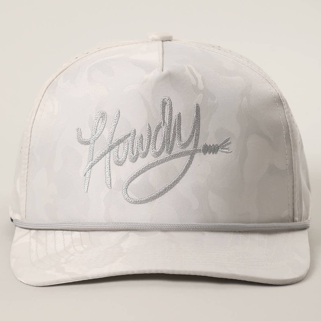 Howdy Embroidered White Camo Rope Strap Trucker Hat: LT GREY-LT GREY