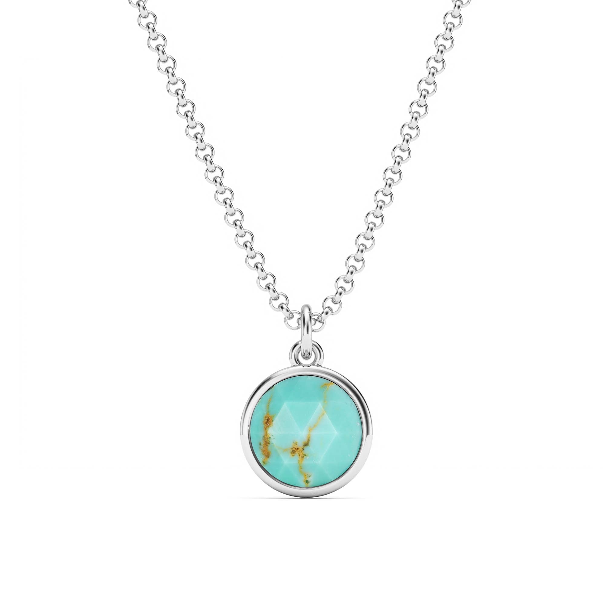 Round Rose Cut Turquoise Pendant Rhodium Plated|5-1362-RTRQ