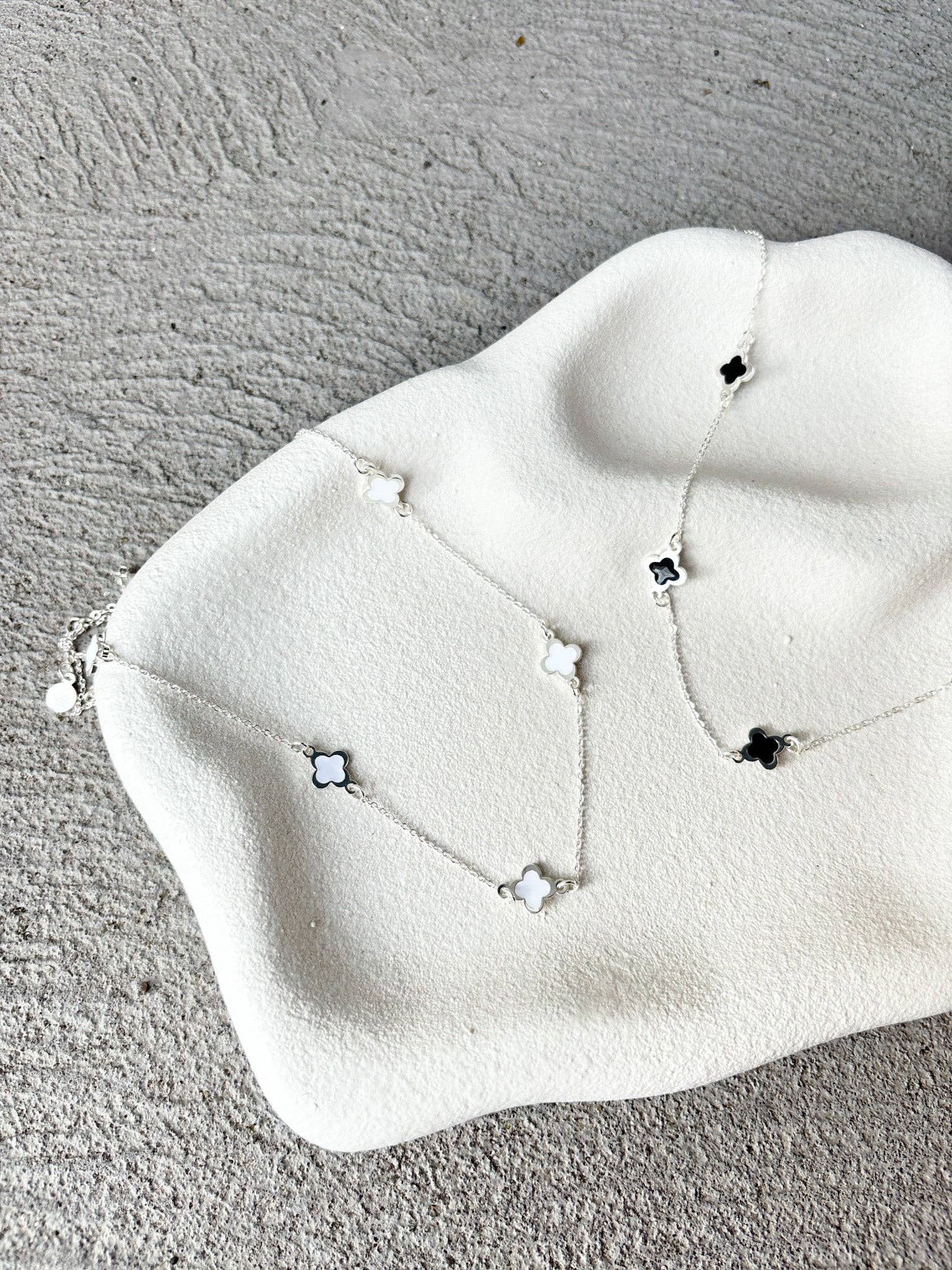 Clover Sterling Silver Plated Necklace in White