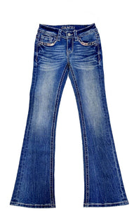 Horse Shoe w/Cowhide Trim Girl Boot Cut | GB61836ND