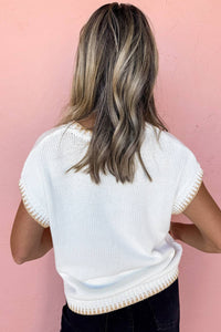White Knitted YEEHAW Stitch Edge Crew Neck Sweater T Shirt