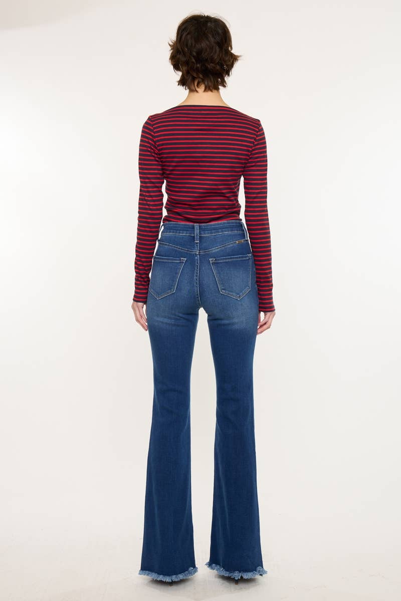 WESTERN HIGH RISE FRAYED HEM FLARE-KC7858M