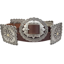Western Bone Colour  Concho Belt in Genuine Cowhide Leather