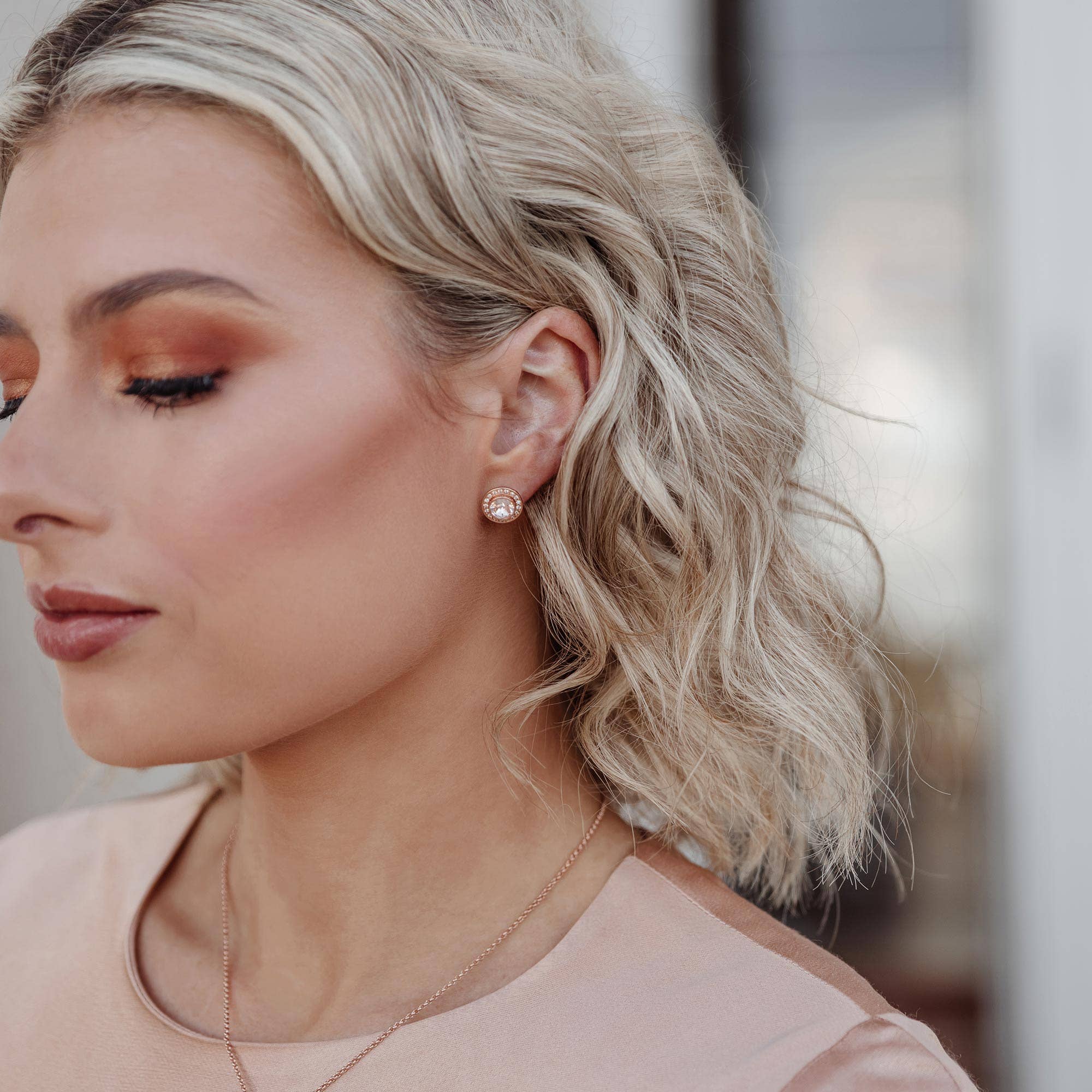 Angelic Bezel Stud Earrings Jackets with Clear Crystal Gold