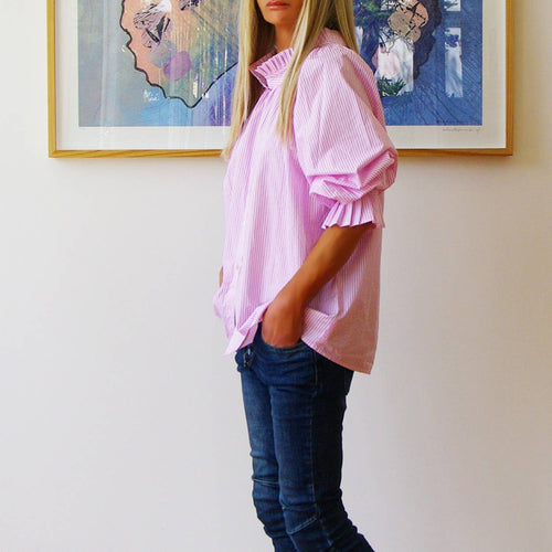 Olive print stripe cotton shirt pink
