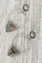 WESTERN TURQUOISE HEART OPEN CIRCLE DROP EARRINGS E14312